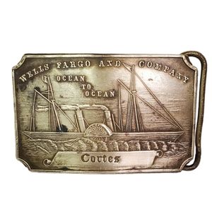 Vintage Wells Fargo an Co. Brass Belt Buckle Ocean To Ocean Steam Ship SS Cortes